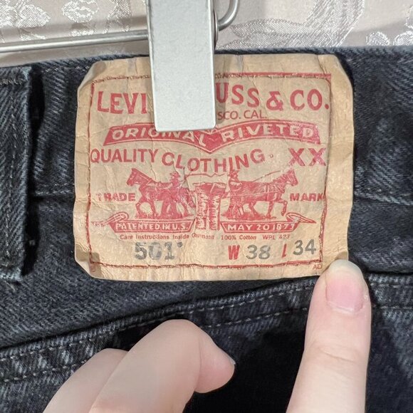 Levi's Original 501 Straight Leg Button Fly Black Jeans Denim Size 38 x 34 - Picture 4 of 5